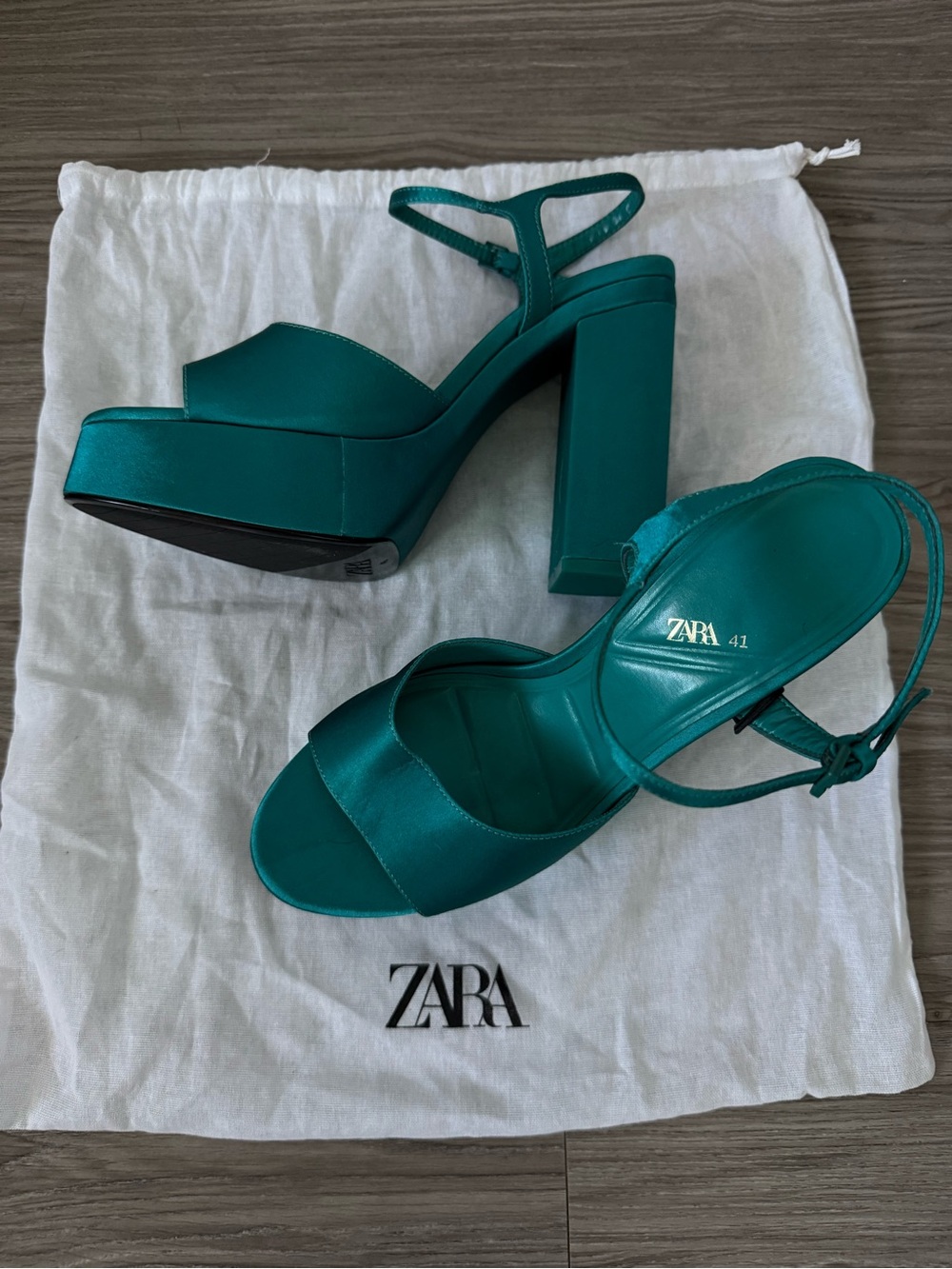 ZARA Emerald Satin Platform Heels | Versace-Inspired | Size EU 41 US 10 | NWOT